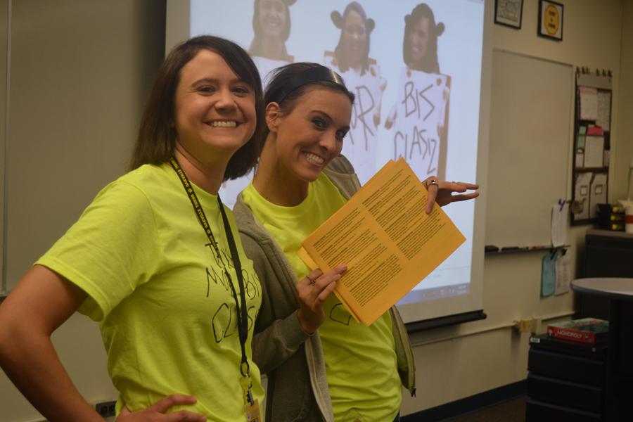 Mrs. Katie Kasper (left) and Mrs. Kori Vagner (right) smile as they promote the business department on Elective Preview Day. 
