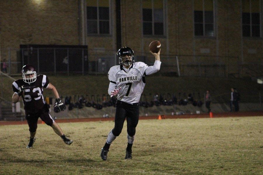 Quarterback Bailey Vuylsteke (12) throws a pass in the game against Poplar Bluff on Oct. 23.