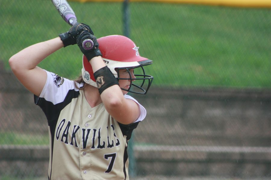 Emily Davidson (12) readies to bat at a home varsity softball game on Sept. 6.
