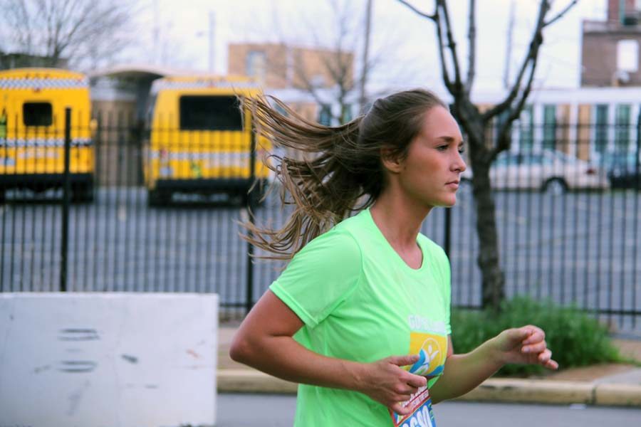 Running a half marathon, Magalie Thauvette (12) shows how her training pays off.