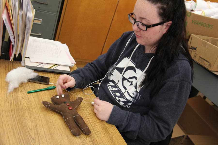3D art student Haley Lockamy (12) works on her stuffed animal project during class on Nov. 10.