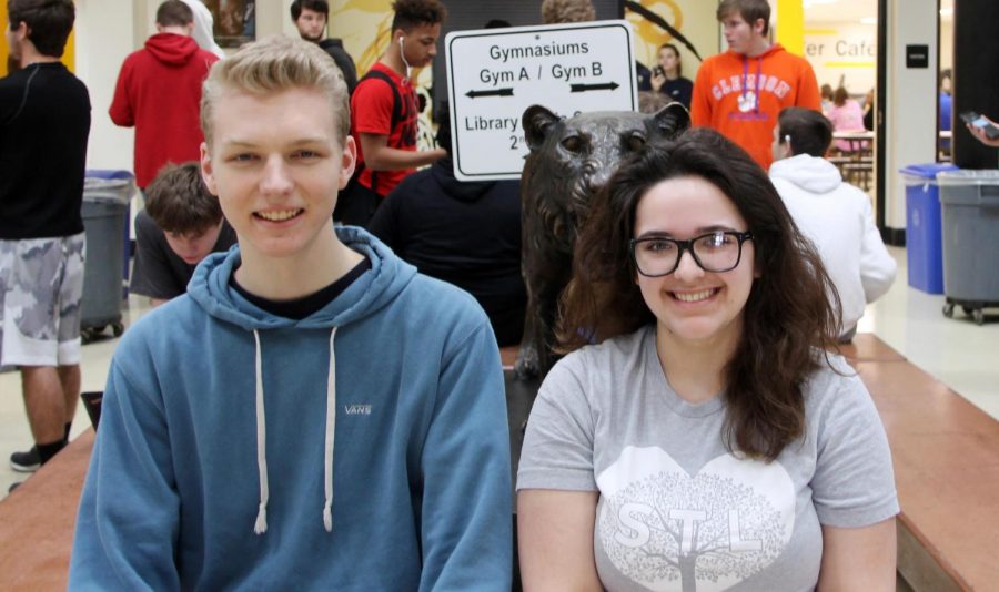 Ryan Westwood (12) and Olivia Rauls (12) pose for a picture in the commons on April 12.
