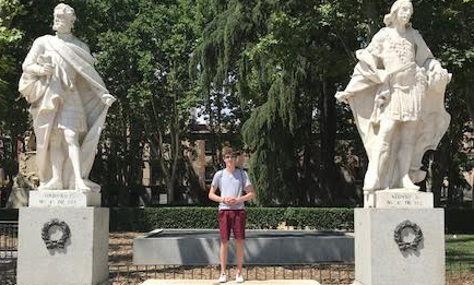 Connor Jones (12) poses  while touring sites in Spain.