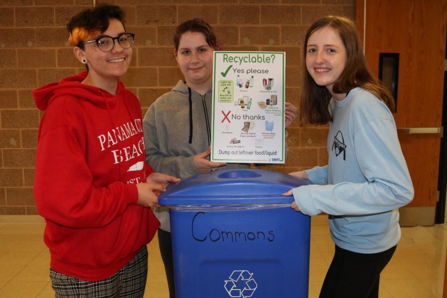 Mac Cooper (11), Isabella Thebeau (11), and Katie Seithel (11), spread the idea of recycling to help the environment.