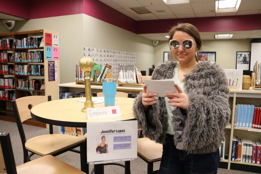Katelyn Massey (11) poses as Jennifer Lopez for her presentation at the Wax Museum.