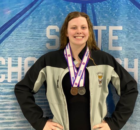 Senior Meg heveroh earns two medals at the state swim meet. 