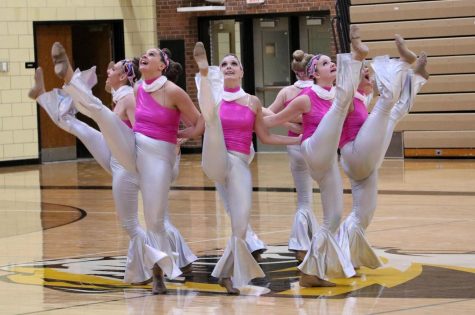 JV Golden Girls record their kick performance for their virtual NDA nationals on March 29. 
