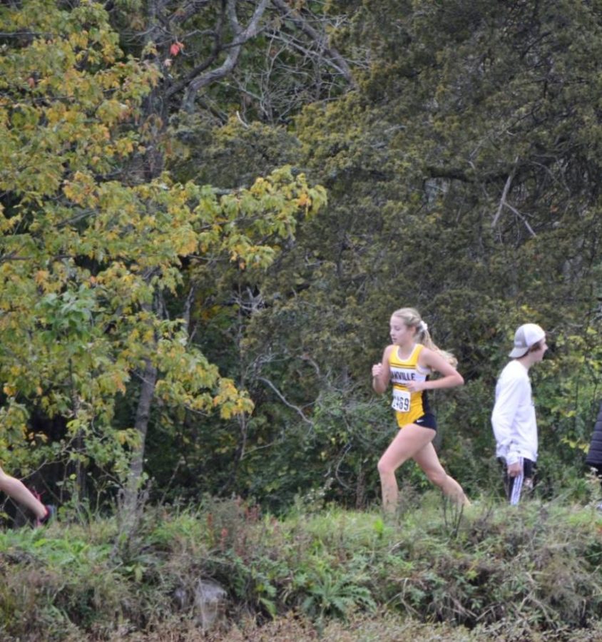 Maria+Parisi+%2810%29+runs+during+the+cross+country+state+meet+at+Gans+Creek+in+Columbia+November+6.+%C2%A8It+was+a+great+experience%2C+I+really+liked+cross+country%2C+the+team+was+great%2C+I+loved+the+coaches+and+the+teammates%2C%C2%A8+Parisi+said.