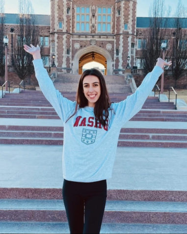 Senior Leyla Vilic poses on Washington Universitys campus after receiving early acceptance. Im excited to move on and start the next chapter of my life, Vilic said. Vilic, like her older sister, obtained a full-ride scholarship and will start at WashU this fall. 