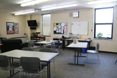 The current teacher workroom in Room 118. Over the summer, this room will become a Spanish class, and the teacher workroom will be moved to Room 117. 