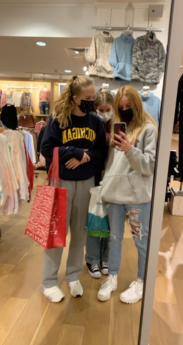 Lucy Caira, Sydney Baker and Josie Barnett go shopping with new COVID conditions on Black Friday in Nov. 2020. 