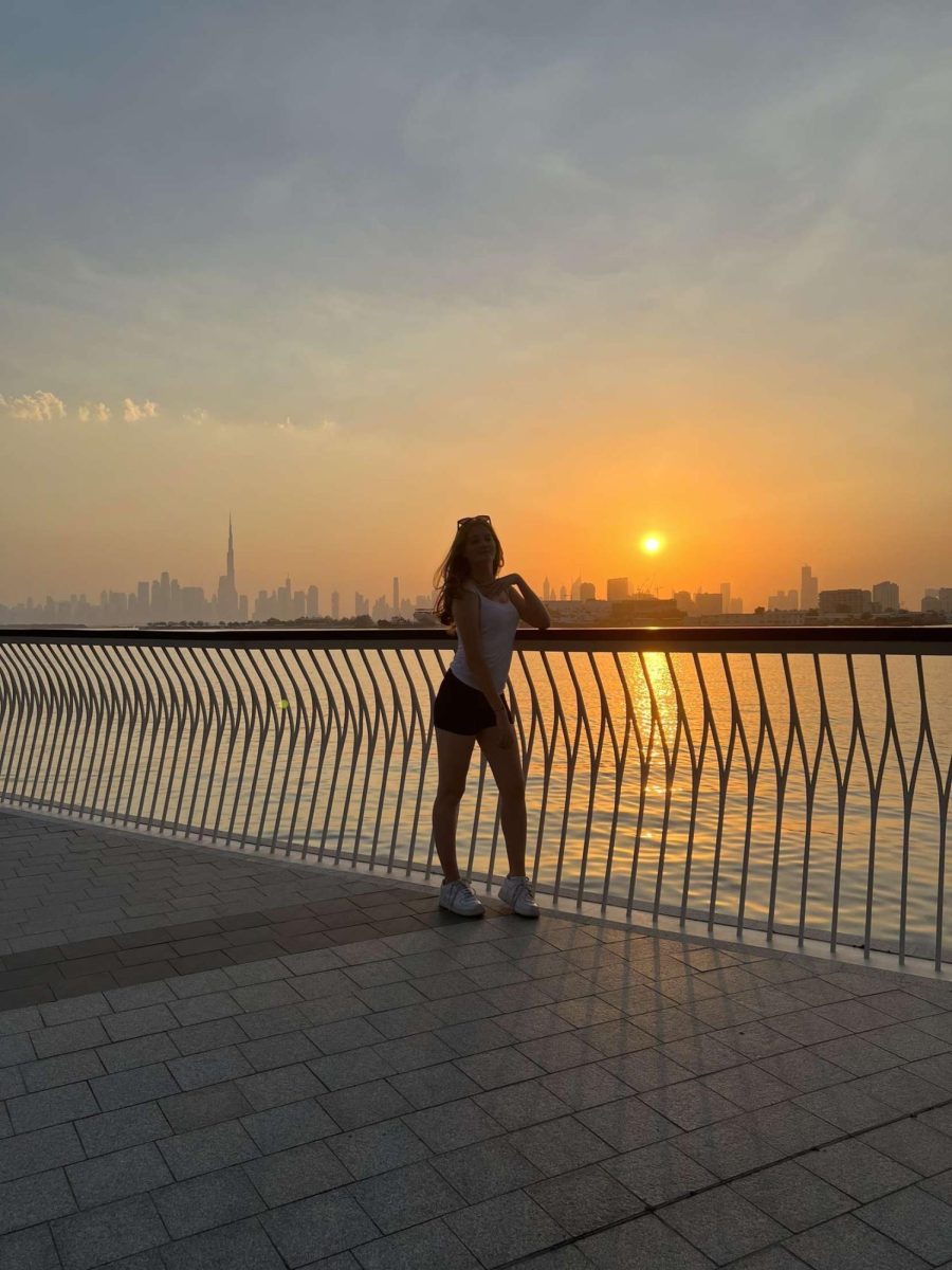 Lalia Cejvan stands in Dubai before she leaves for America in 2022. “ We made the decision to move her so we can be closer to family that we don’t usually talk to,” Cejvan (12) said.  She has made many new friends since she came to America and is graduating this year. 