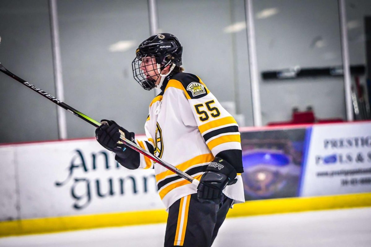 On Sept. 24, 2024, Carson Christopher (10) prepares for a face off against Seckman at Kennedy. “The rush I get from playing hockey is unlike any other feeling,” Christopher said. Christopher injured himself a week later which would end most of his season.