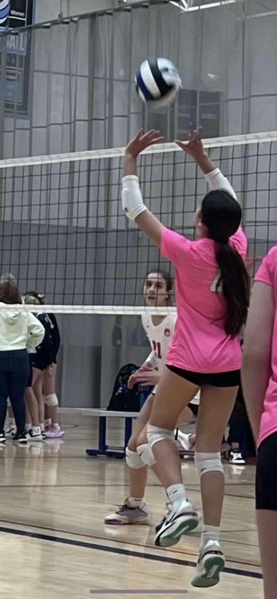 JV and varsity OHS volleyball player Simona Kraft (10) sets the ball to get the point for her team. “When I get a good set to the hitter, it makes me happy,” Kraft said, “and also knowing that I was able to help my team out.” Kraft enjoyed being able to be a part of helping her team out.