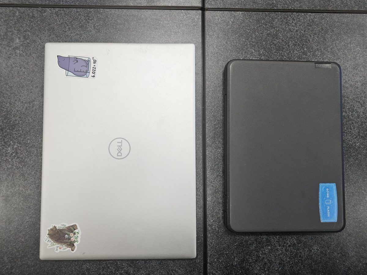 A student's personal computer (left) and a student's school computer (right).